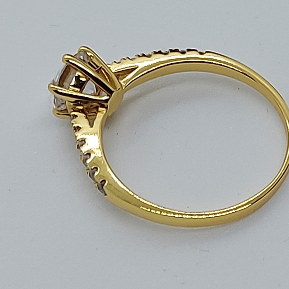 18k Gold Plated Silver Ring Decorated with CZ Simulated Diamonds, - Picture 6 of 7